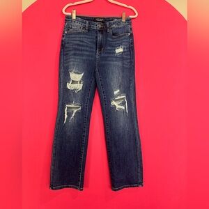 Judy Blue Dark Wash Distressed Straight Leg Jeans